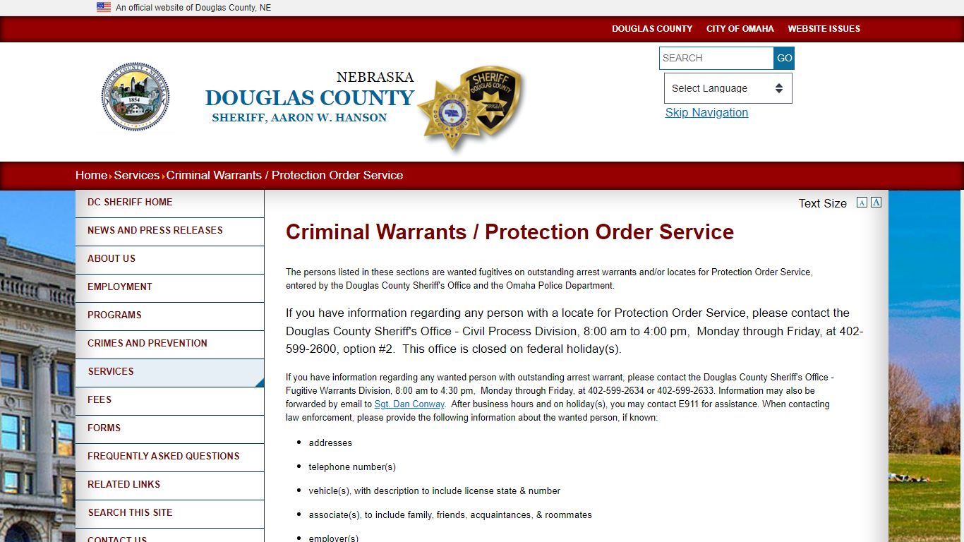 Criminal Warrants / Protection Order Service - Douglas County Sheriff